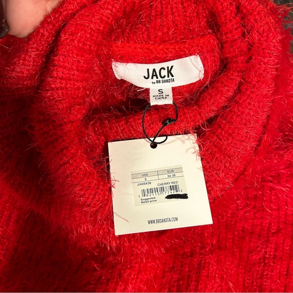 NWT Jack by BB Dakota Bat Your Lashes Red Knit Turtleneck Cropped Sweater Small - Picture 7 of 10